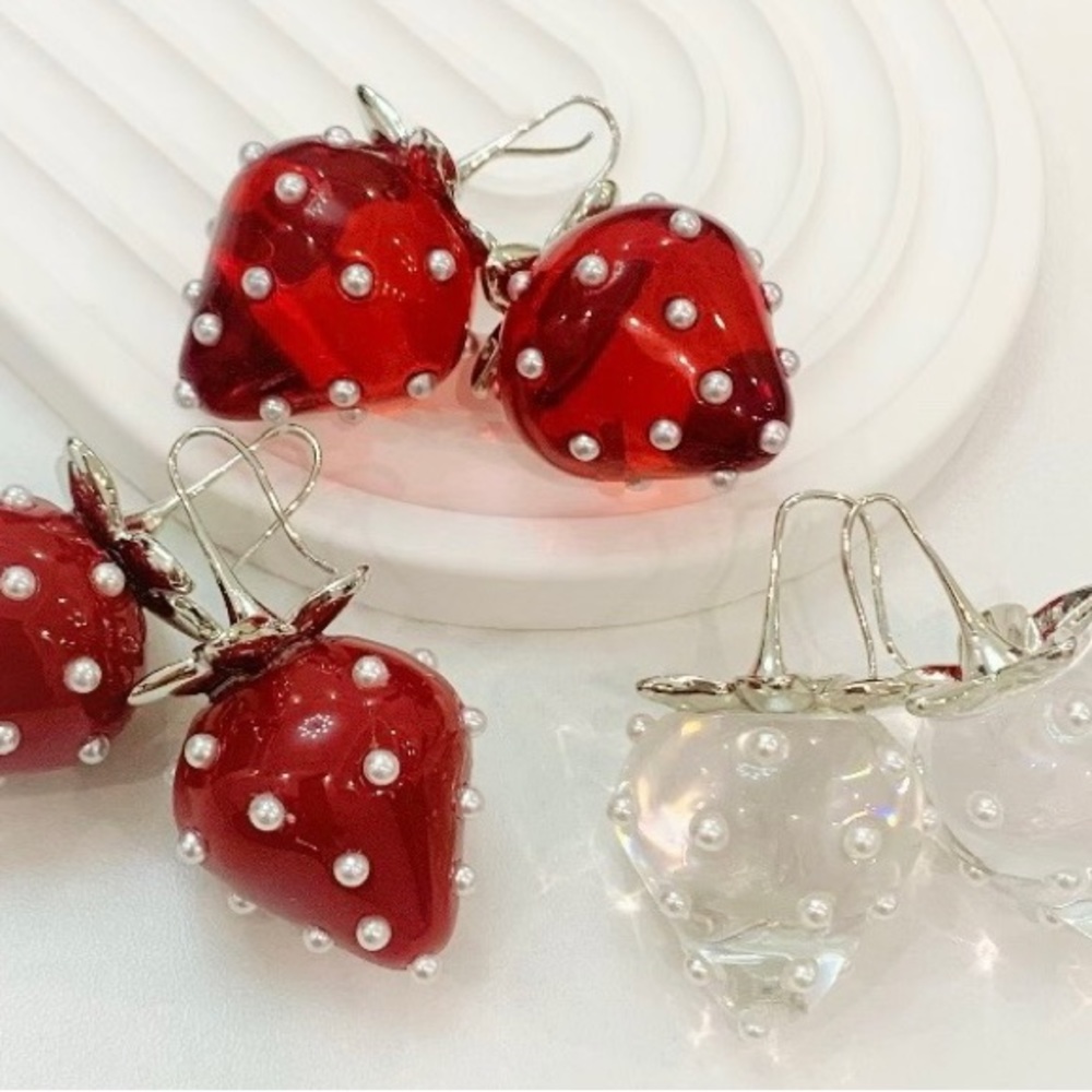 Designer Marseven clear red strawberry earrings - Picture 2 of 12